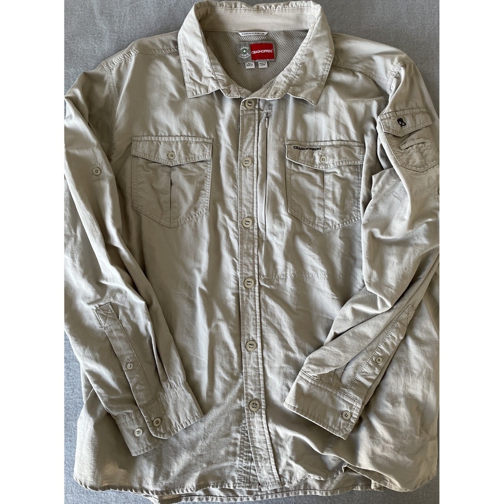 Craghoppers NosiLife Men's Shirt XL Long Sleeve |Anti-Insect Travel Hiking Beige